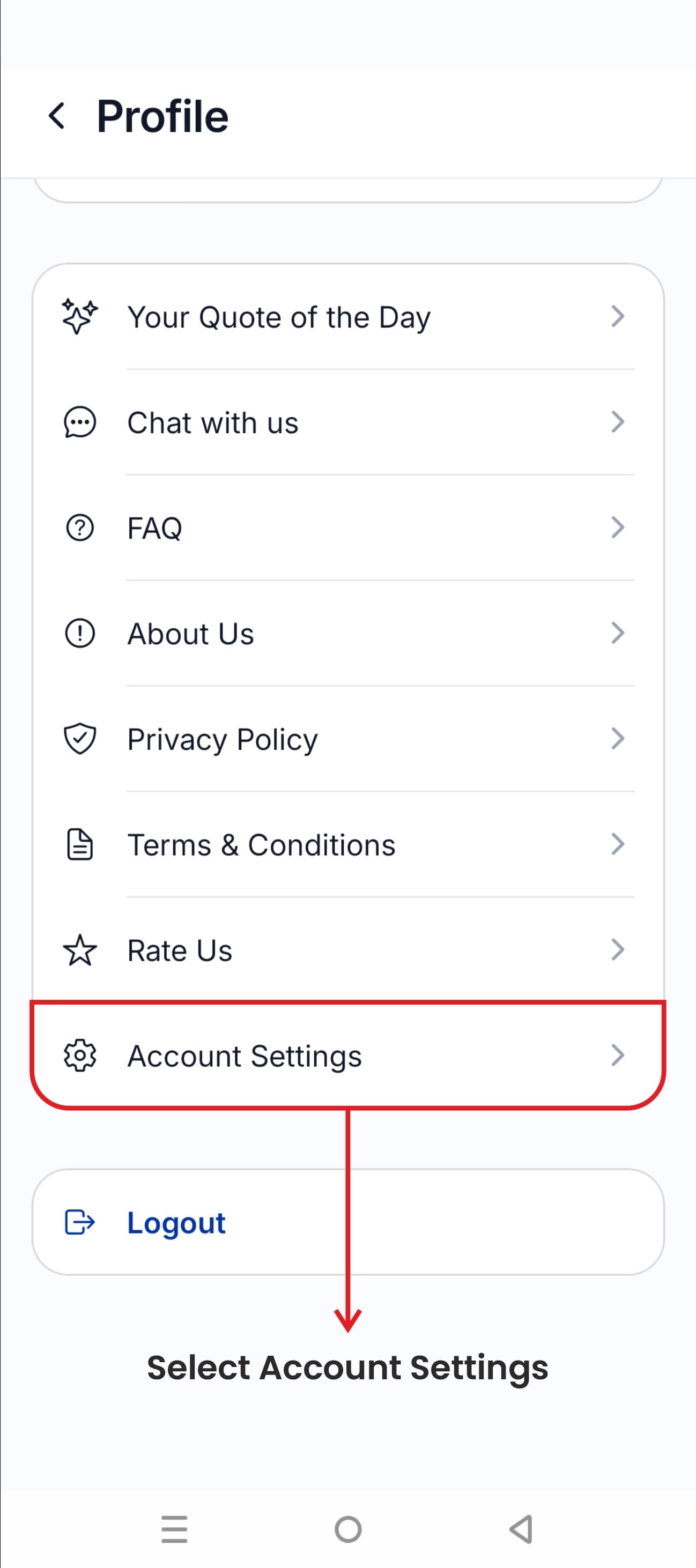 Select Account Settings — India IPO App